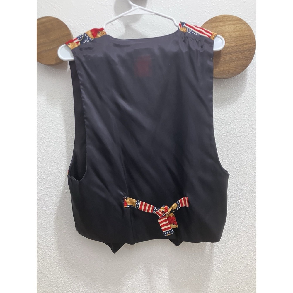Vintage JLN USA Patriotic Teddy Bear Flag Print Vest Large Made in USA - Picture 4 of 10